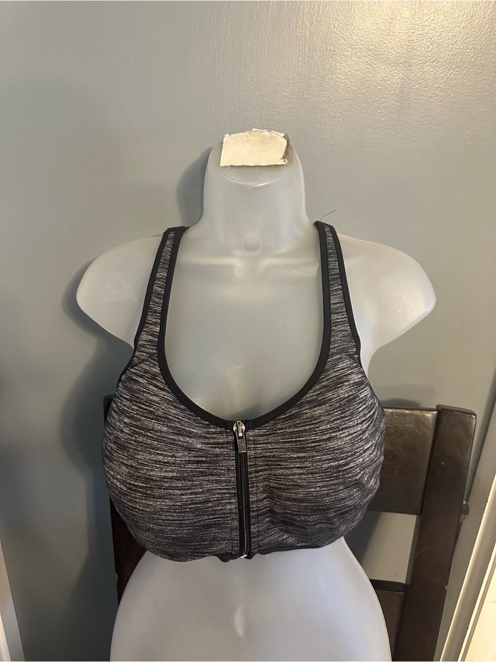 Victoria's Secret Front-Zip Heathered Black & Gray Sports Bra